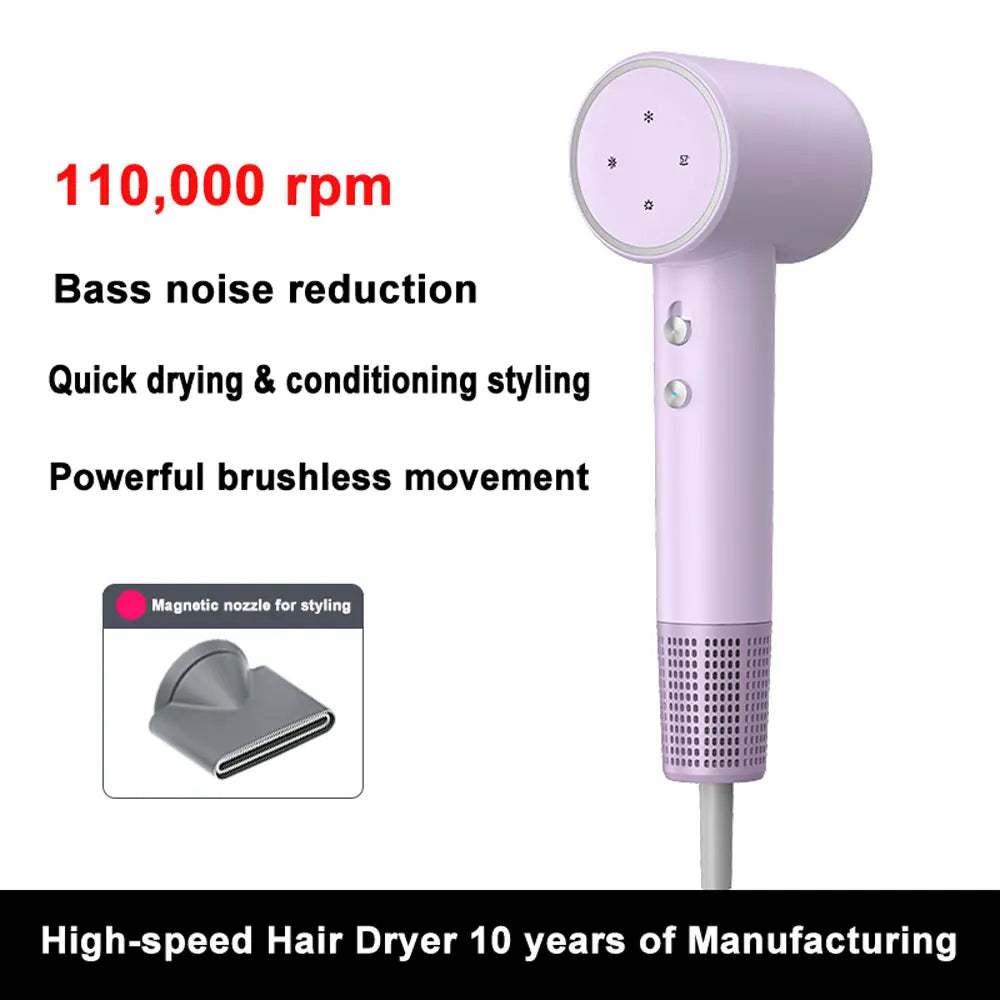 110,000 RPM Ionic Hair Dryer  Fast-Drying & Quiet Design