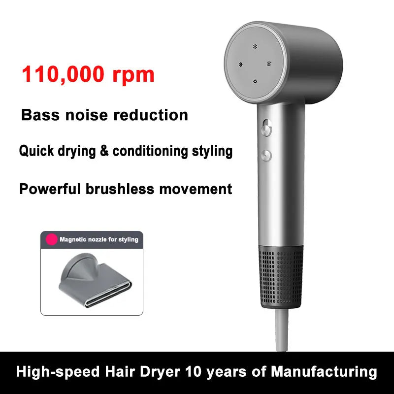 110,000 RPM Ionic Hair Dryer  Fast-Drying & Quiet Design