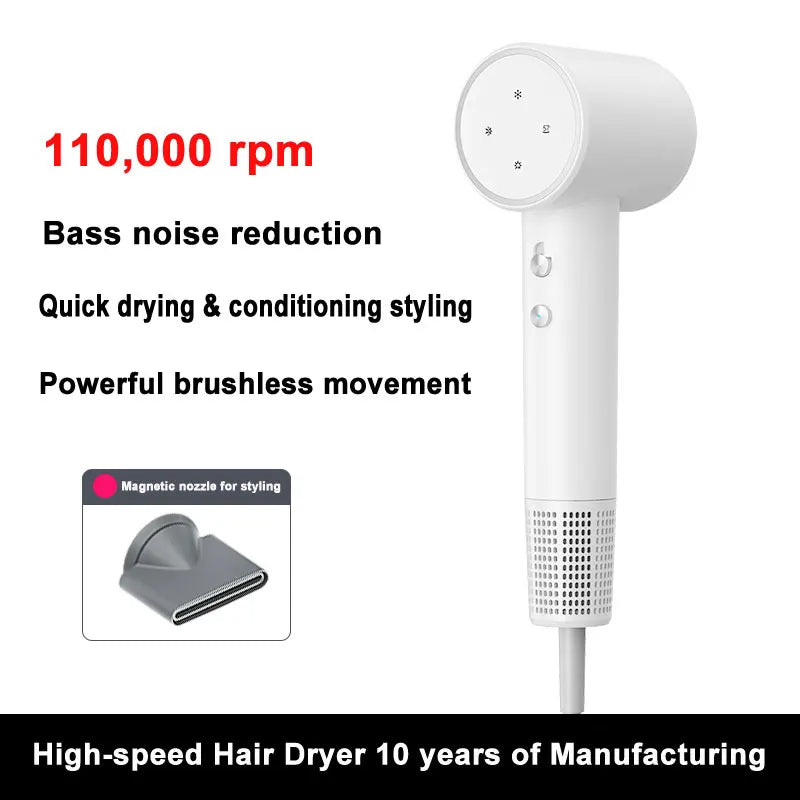 110,000 RPM Ionic Hair Dryer  Fast-Drying & Quiet Design