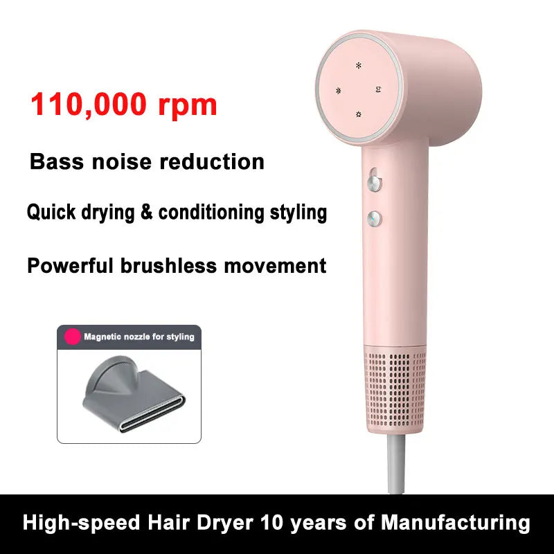 110,000 RPM Ionic Hair Dryer  Fast-Drying & Quiet Design